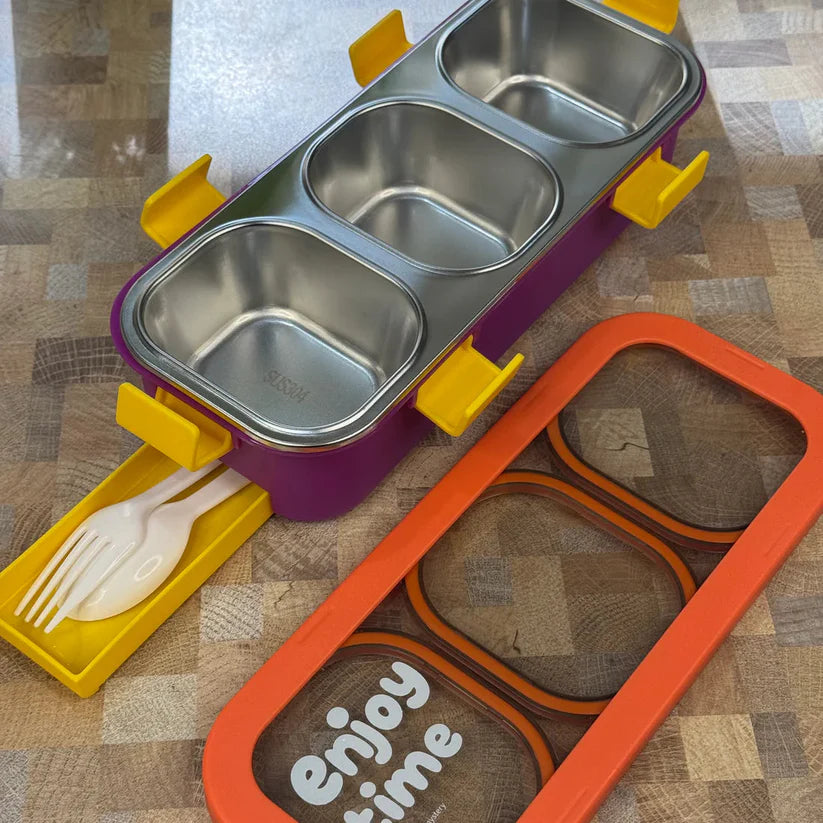 MealJoy Sleek Stainless Steel Bento Lunch Box (3 Grid) - 100% Leakproof